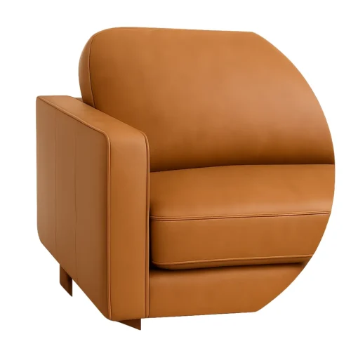 Gros plan d’un canapé en similicuir camel avec surpiqûres – nettoyage canapé Toulouse et alentours.