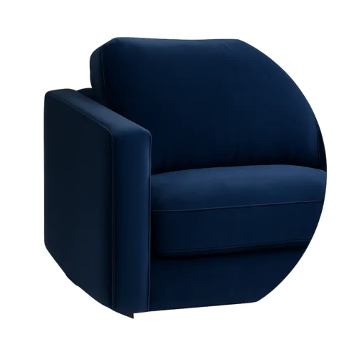 Gros plan d’un canapé en velours bleu nuit (accoudoir et coussin) – nettoyage canapé Toulouse et alentours.